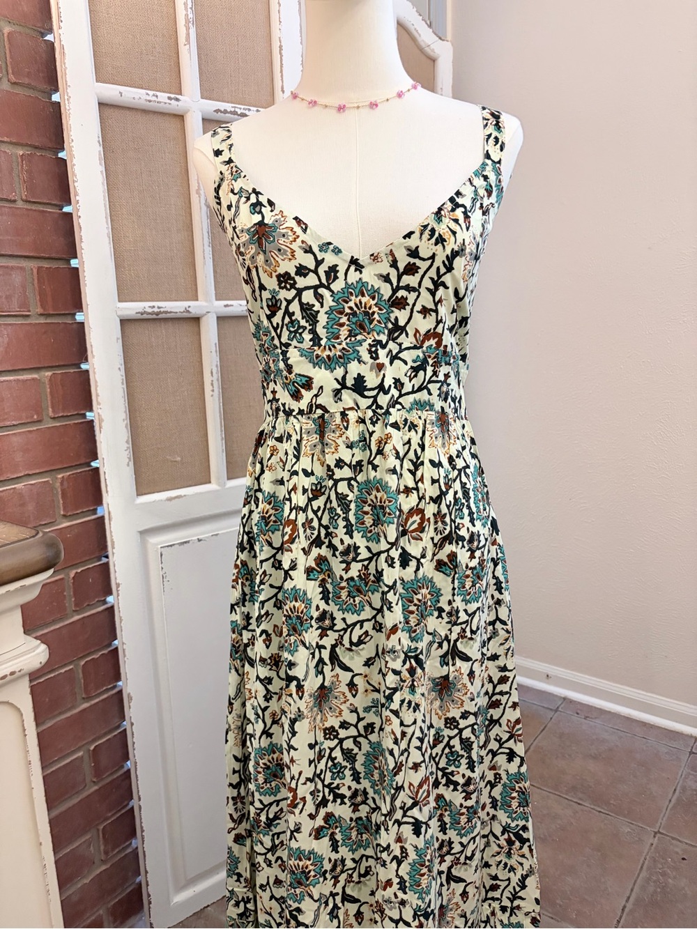 Raga NWT Floral  V-Neck Maxi Dress in Cream and Teal Small